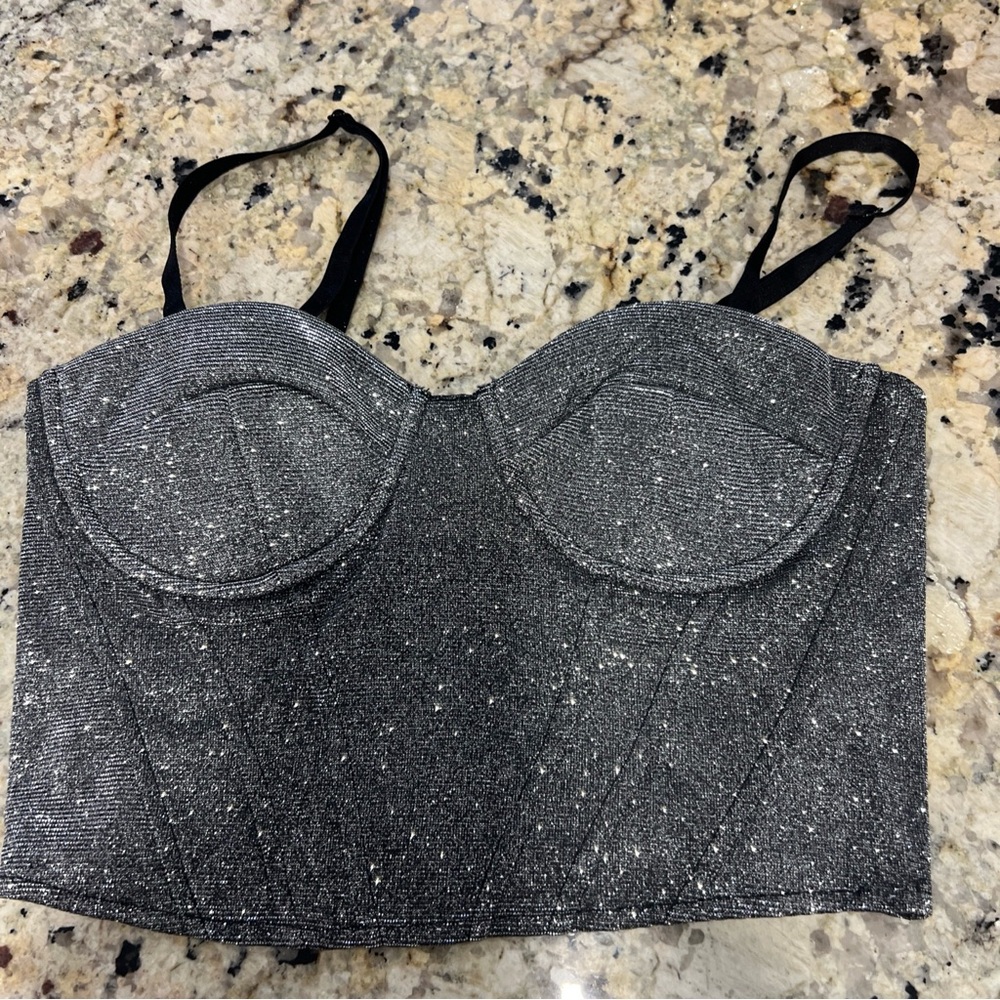 Lulu's Silver Gray Sparkle Crop Top
